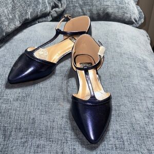 N.Y.L.A. T-Strap Pointed Toe Flats - Navy
